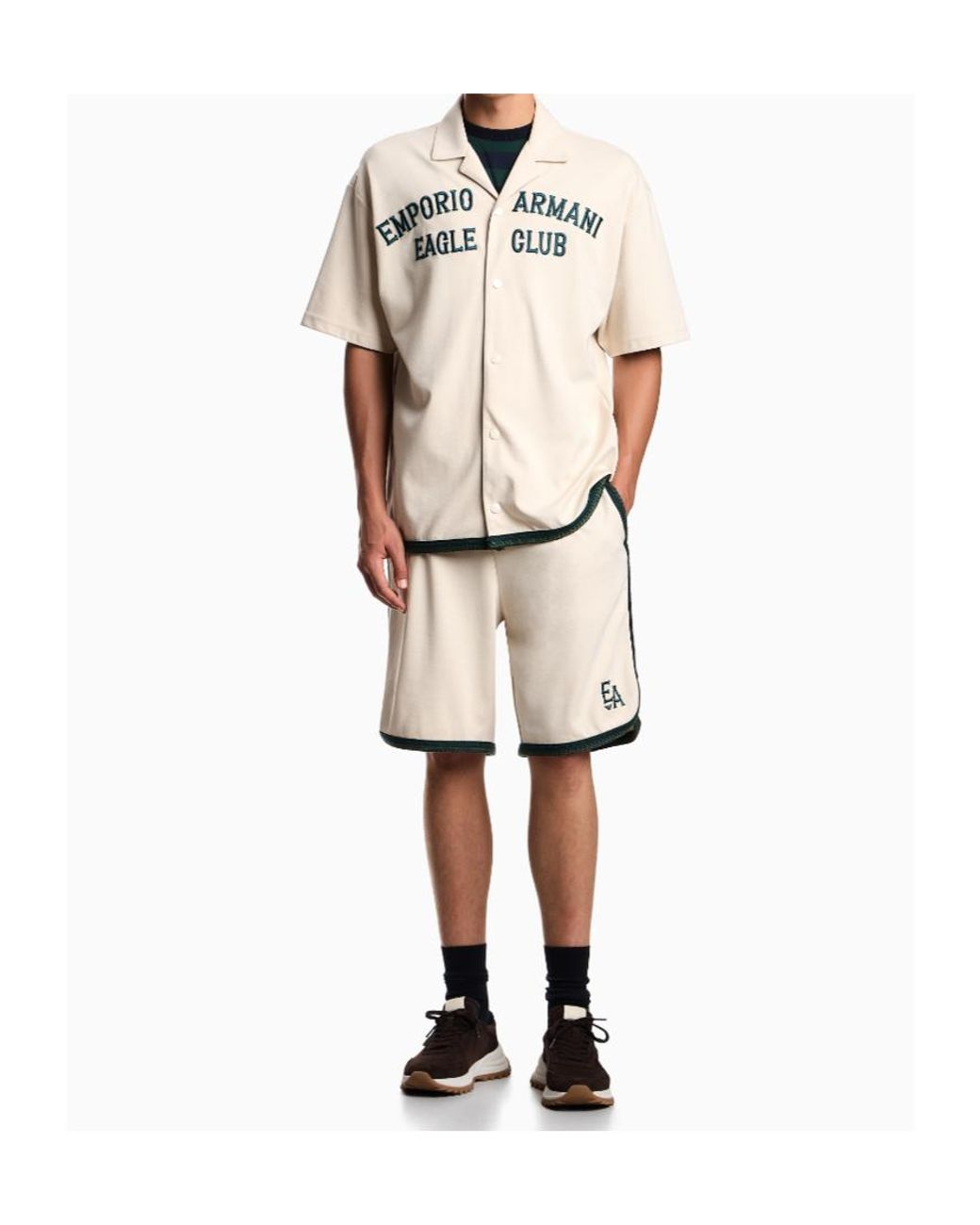 Emporio Armani Natural Embroidered Trim Shorts for men