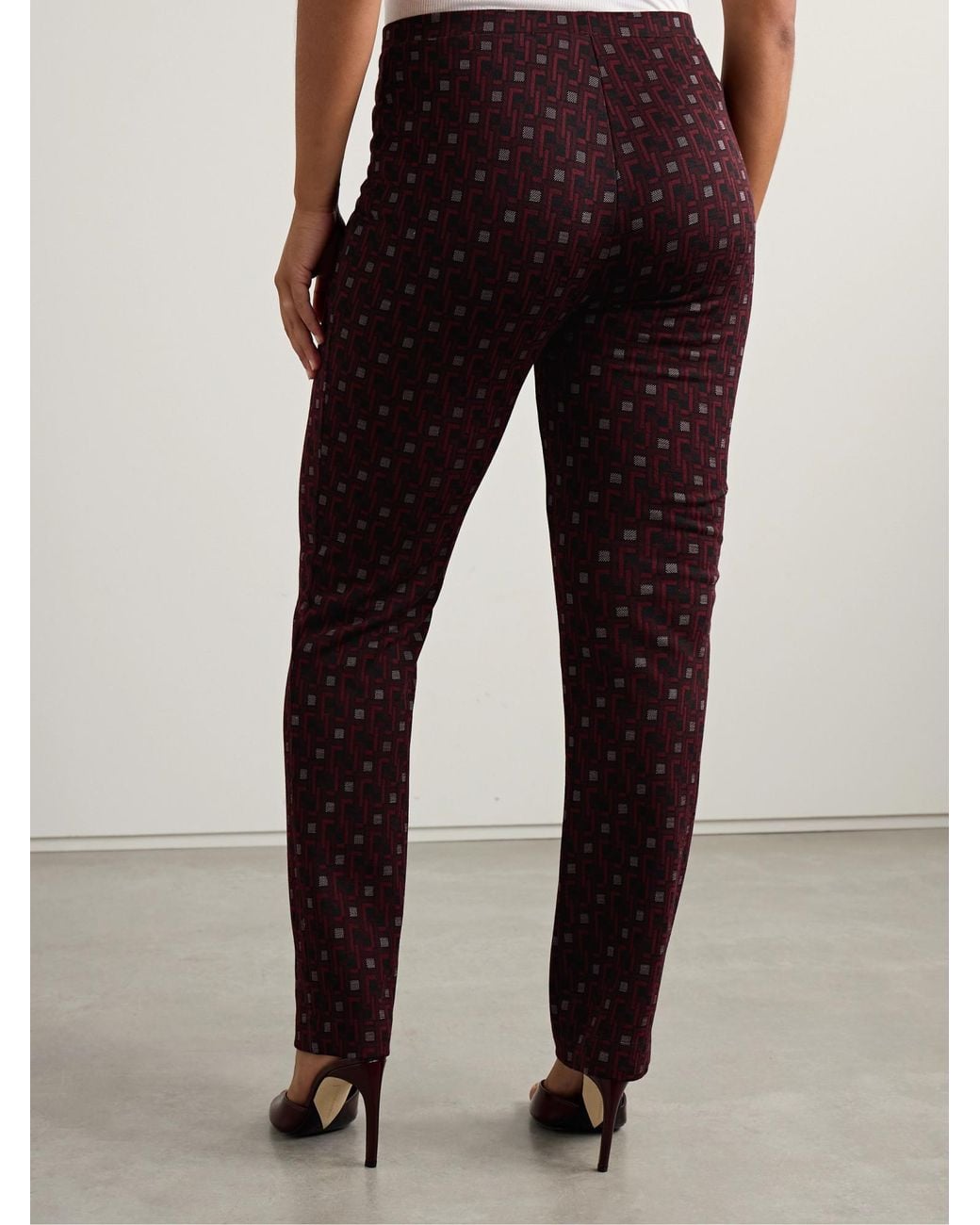 Diane von Furstenberg Red Tavolara Jacquard-Woven Skinny Pants