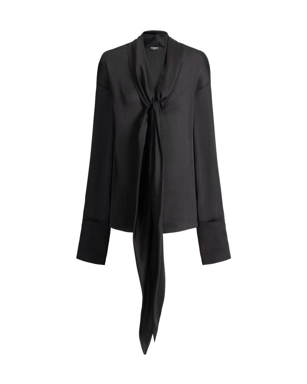Balmain Black Silk Tie Collar Shirt