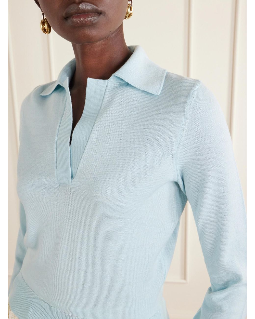 Oscar de la Renta Blue Wool Polo Sweater