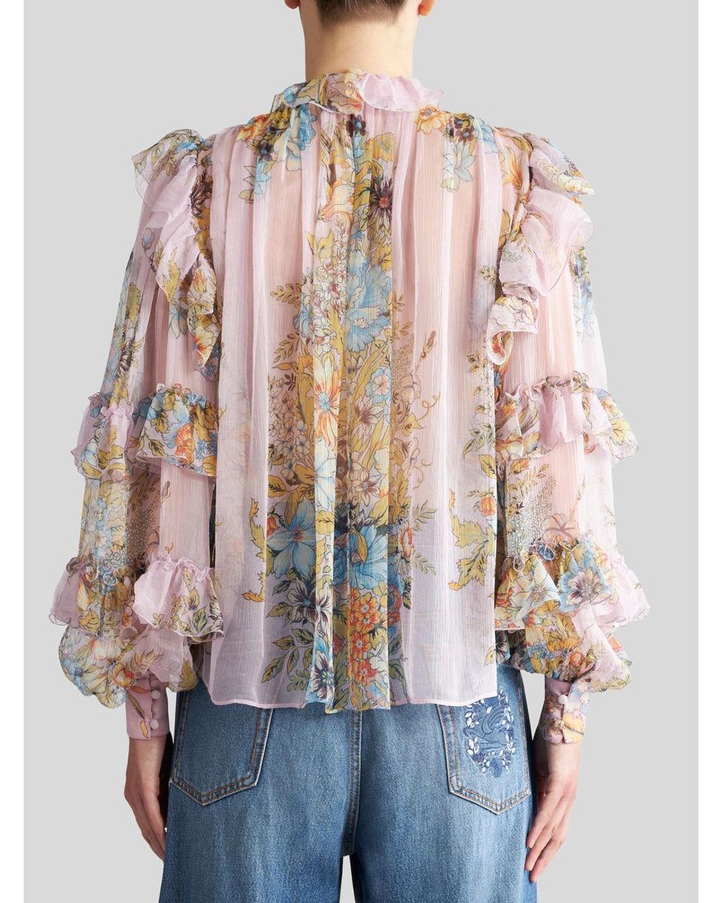 Etro Multicolor Printed Silk Blouse With Ruching