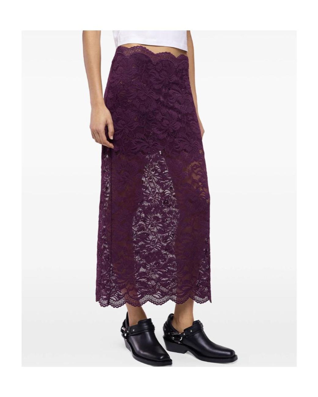 Rabanne Purple Rabanne Scalloped Lace Midi Skirt