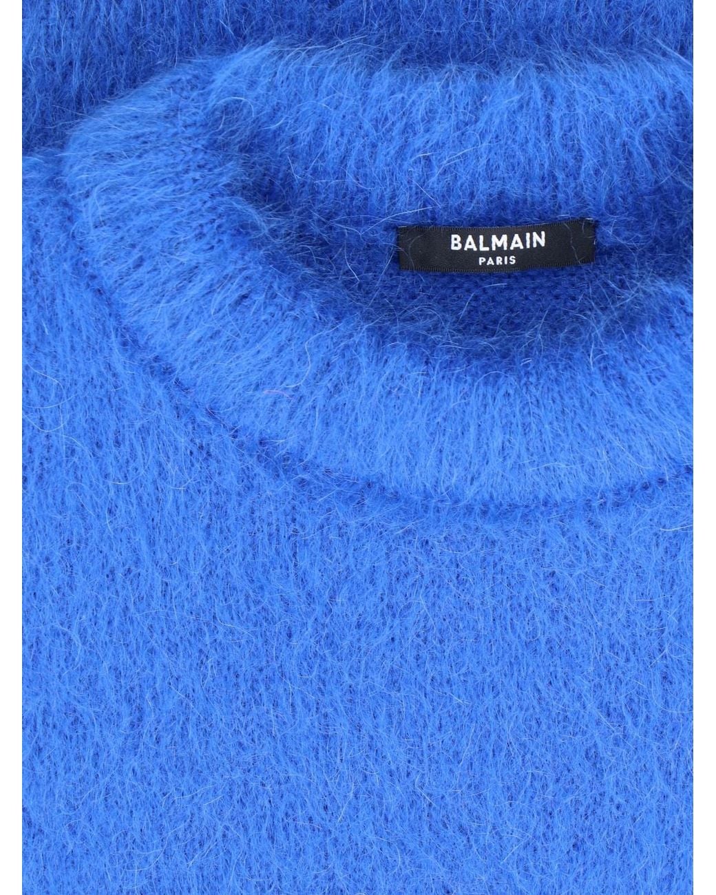 Balmain Blue Logo Jacquard Crewneck Knitted Jumper
