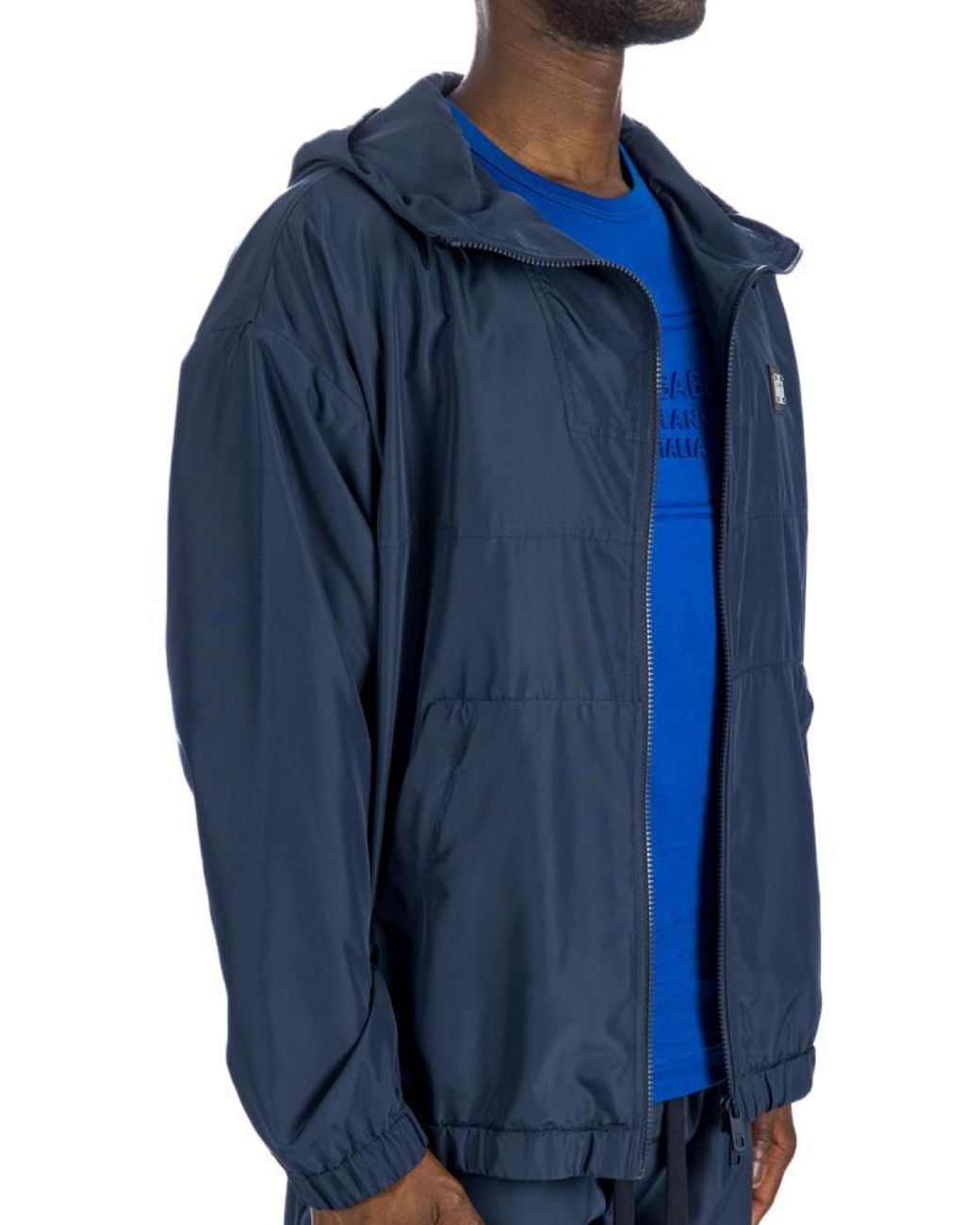 Dolce & Gabbana Blue Logo Plaque Hooded Jacket for men