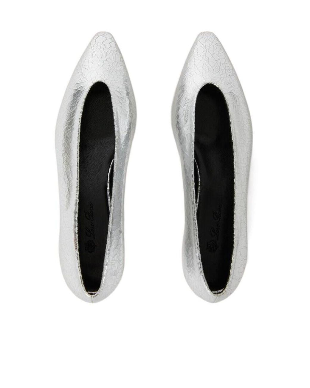 Loro Piana Gray Rebecca Crack-Texture Ballet Shoes