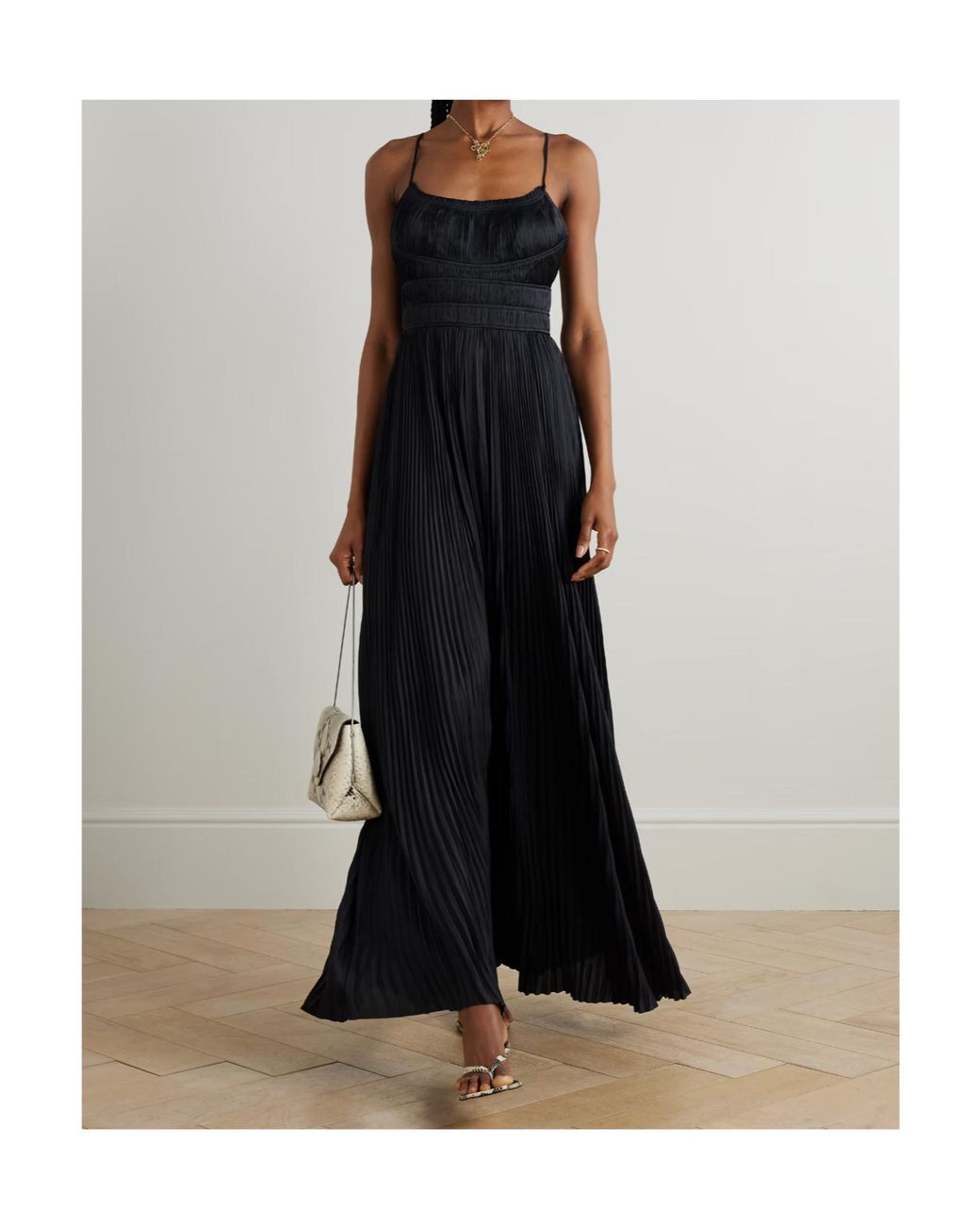 Ulla Johnson Black Reine Plisse-Satin Gown