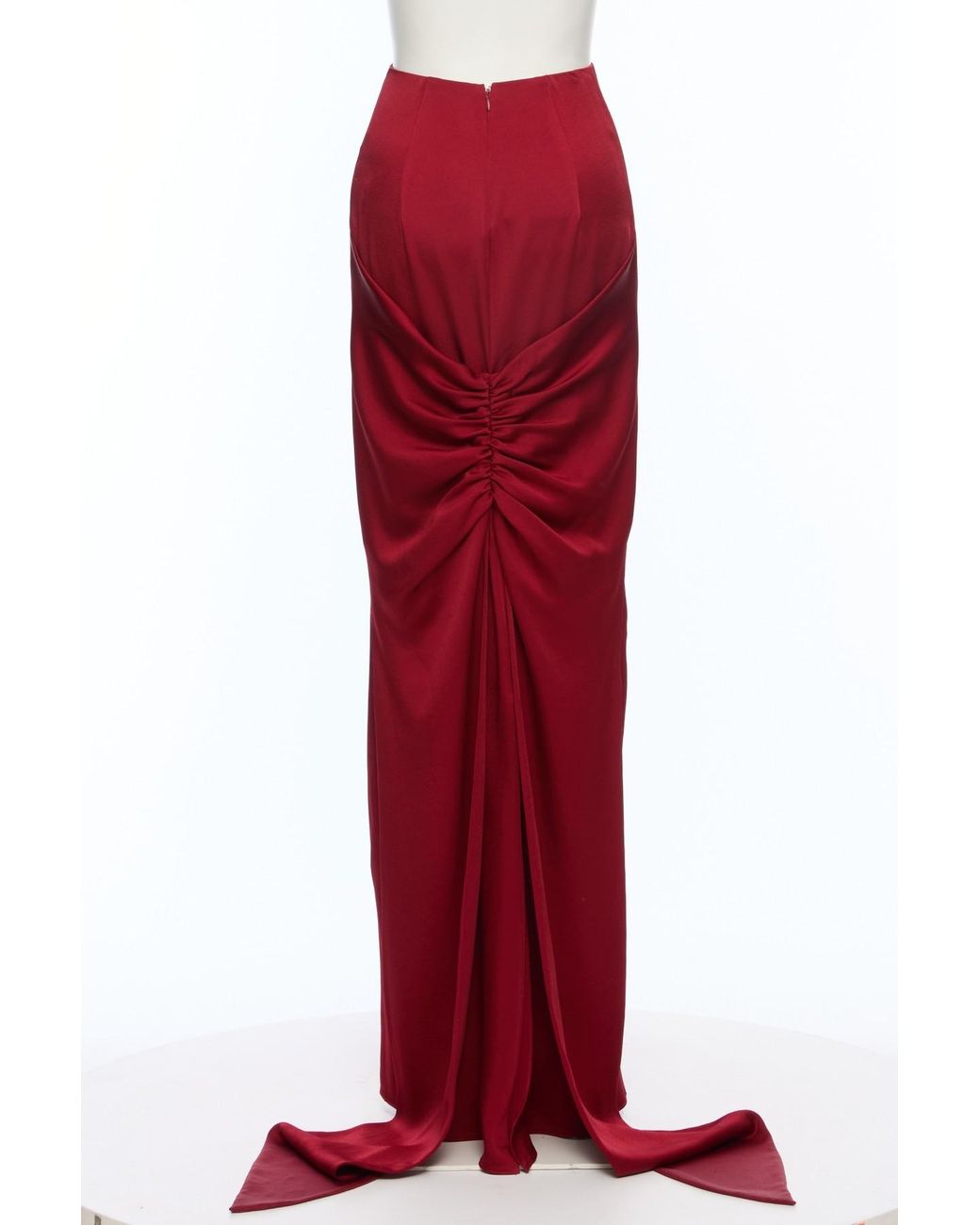 Valentino Red Draped High-Slit Skirt
