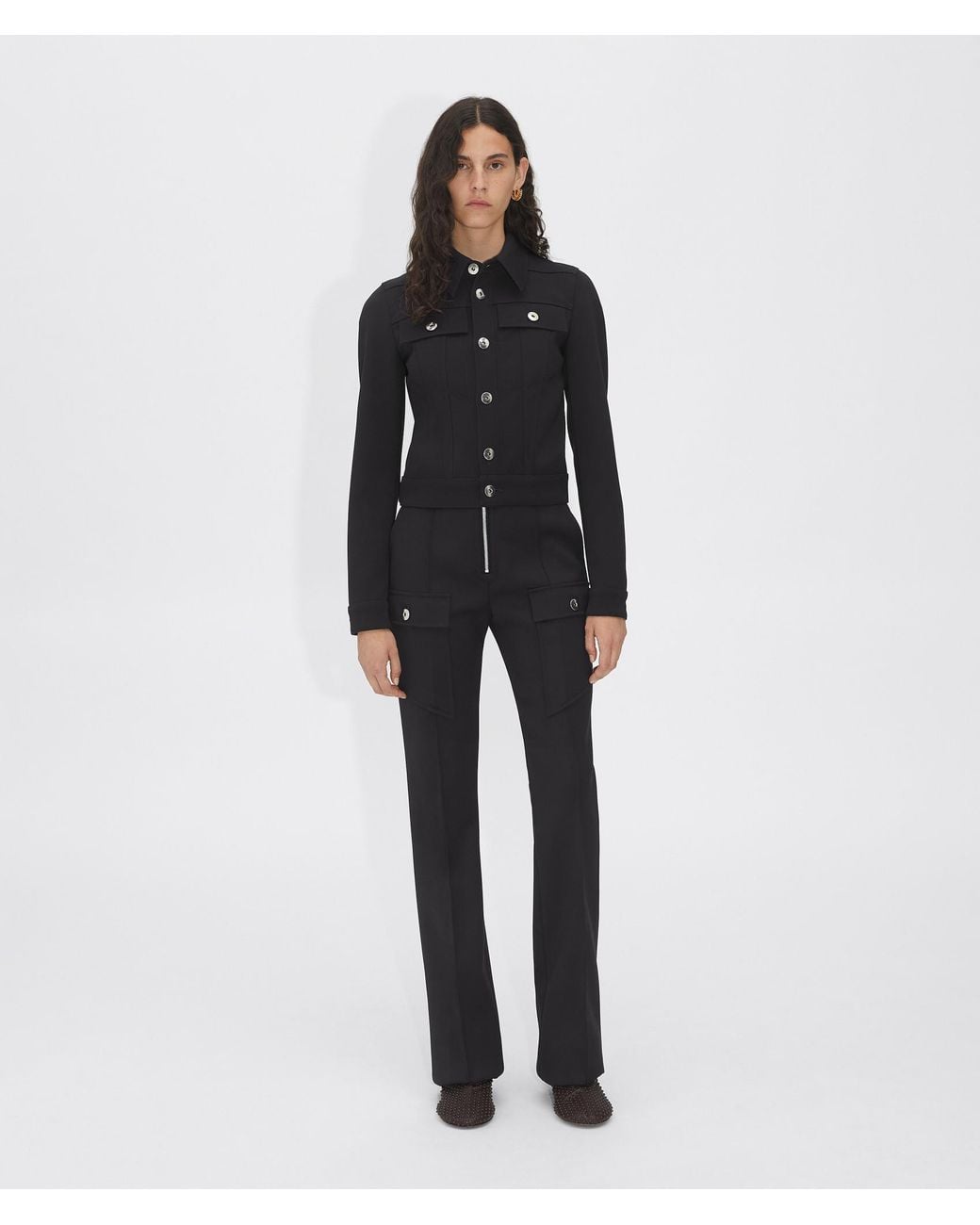Bottega Veneta Black High-Waisted Zipped Bootcut Trousers