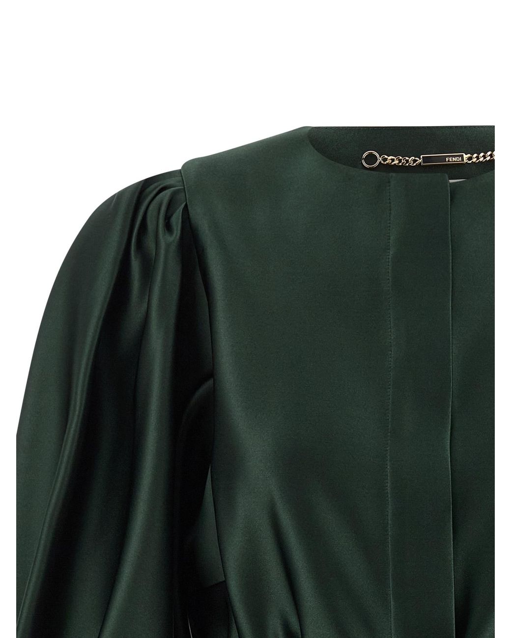 Fendi Green Duchess Crewneck Belted Jacket