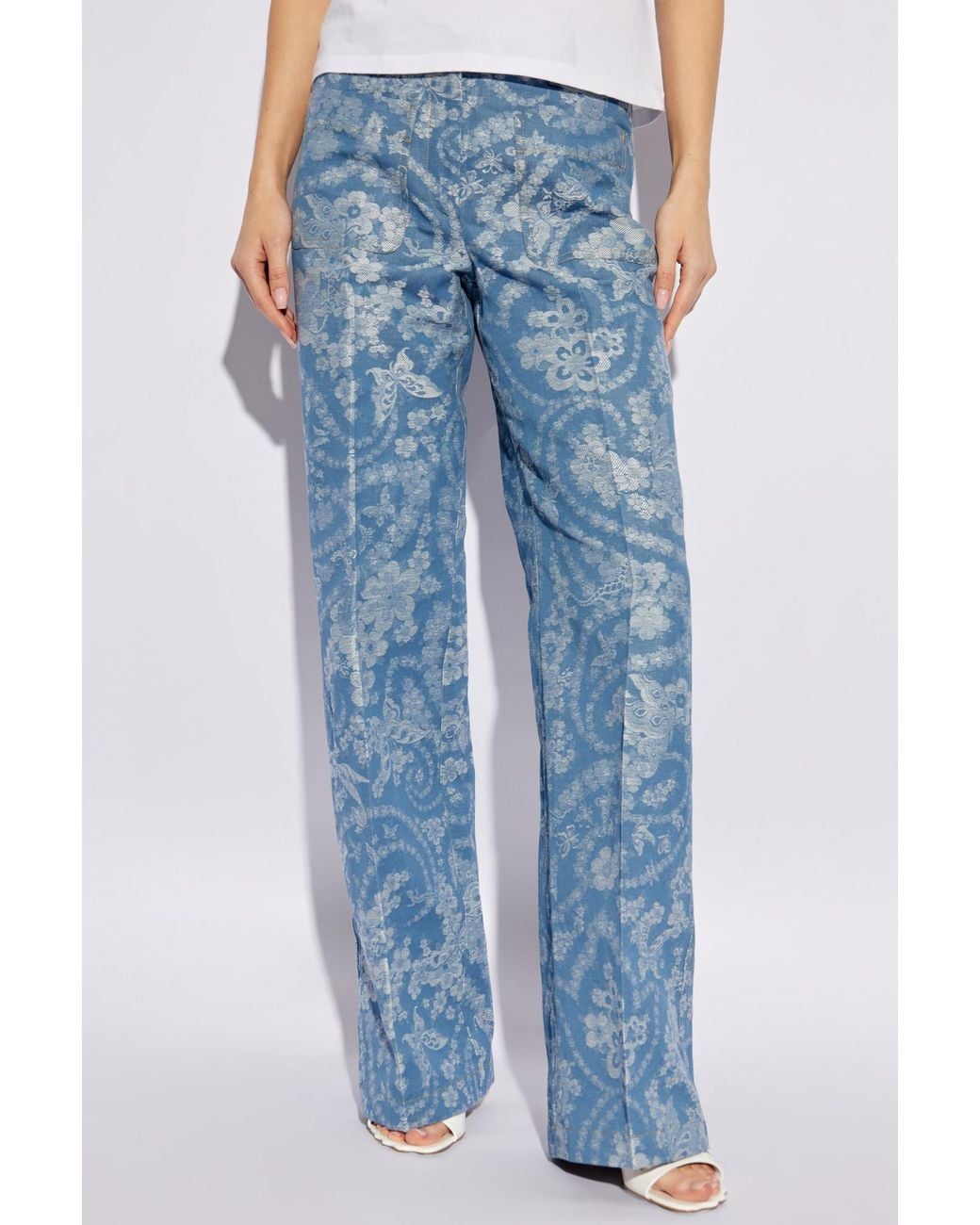 Etro Blue Floral Printed Trousers