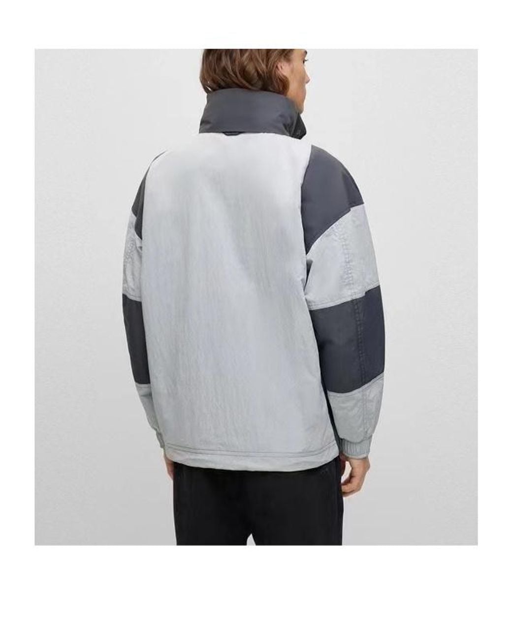 Boss Black Logo-Patch Colour-Block Hooded Jacket for men
