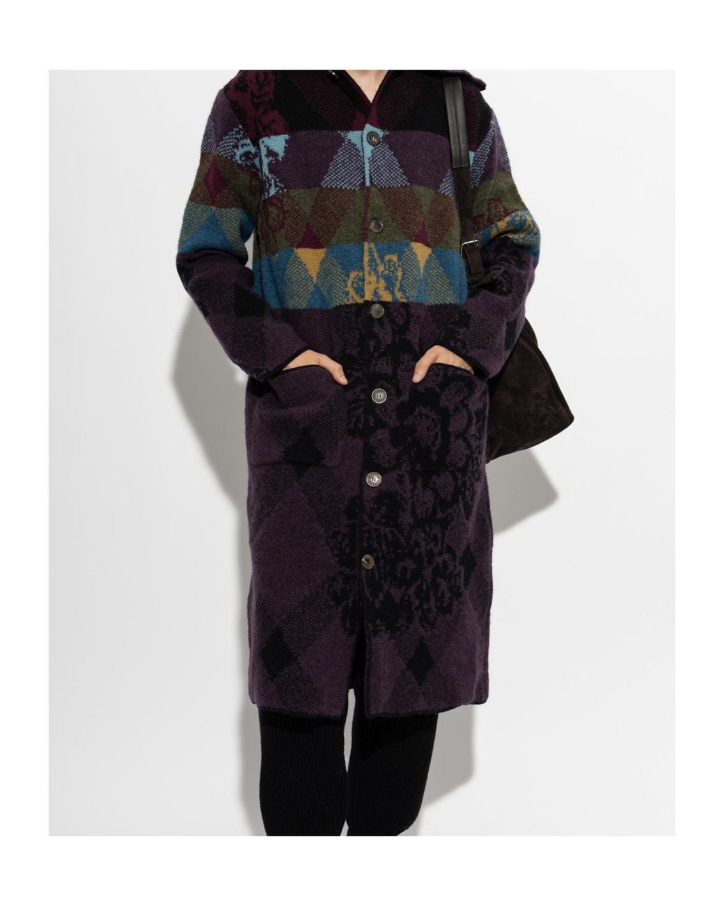 Dries Van Noten Black Patchwork Wool Cardigan for men