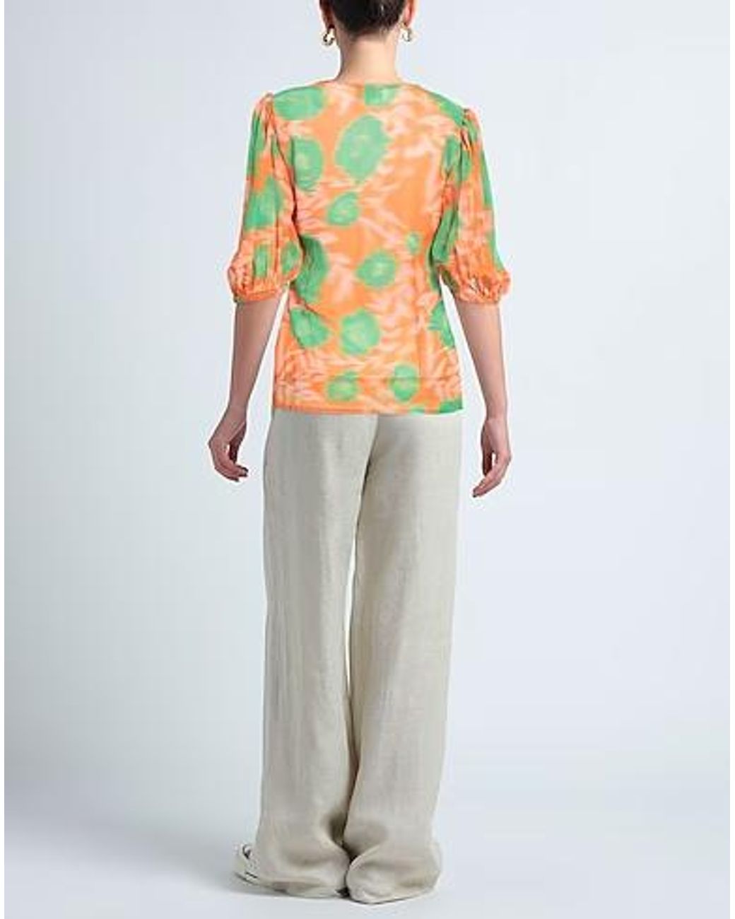 Ganni Orange Multi-Color Short-Sleeve Top