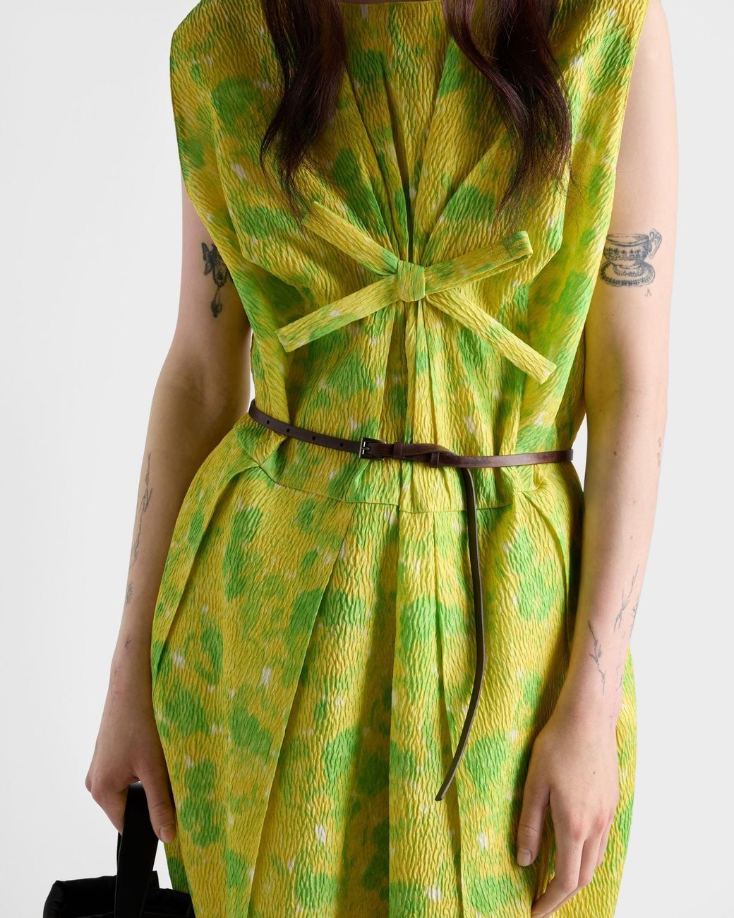Prada Green Floral Print Cloquet Dress