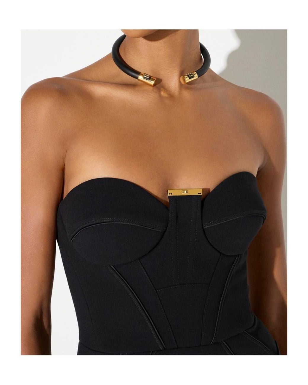 Elisabetta Franchi Metallic Tube Necklace With Logos