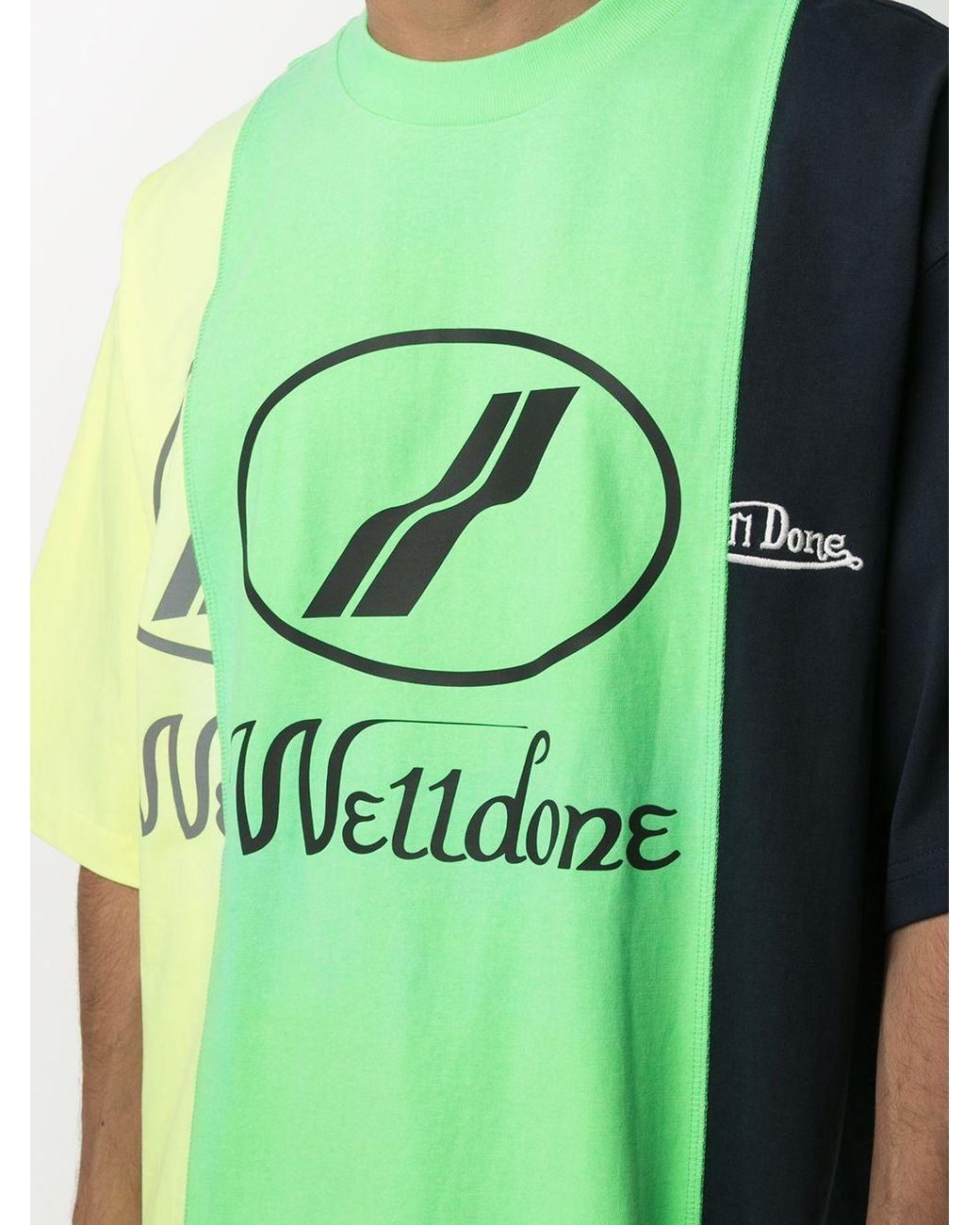 we11done Green Colour Block T-Shirt for men