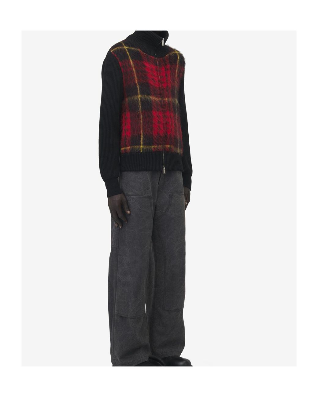 McQueen Red Tartan Brushed-Effect Zip-Up Cardigan for men