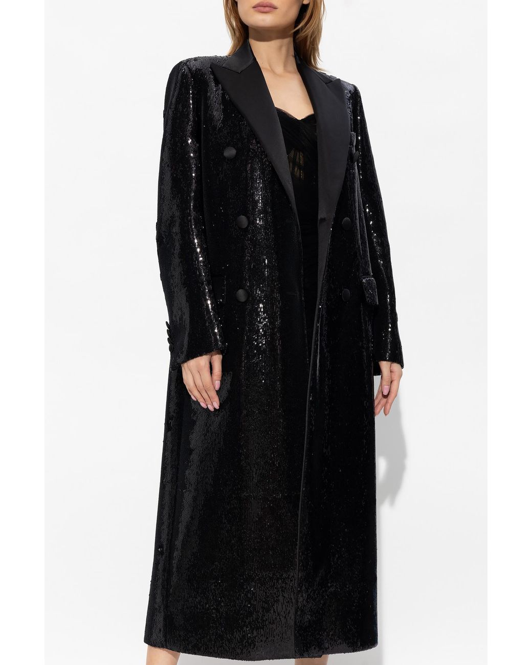 Dolce & Gabbana Black Micro-Sequined Double-Breasted Coat