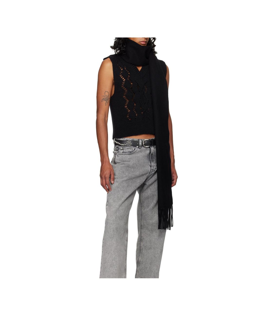 Our Legacy Black Estate Fringed Scarf for men