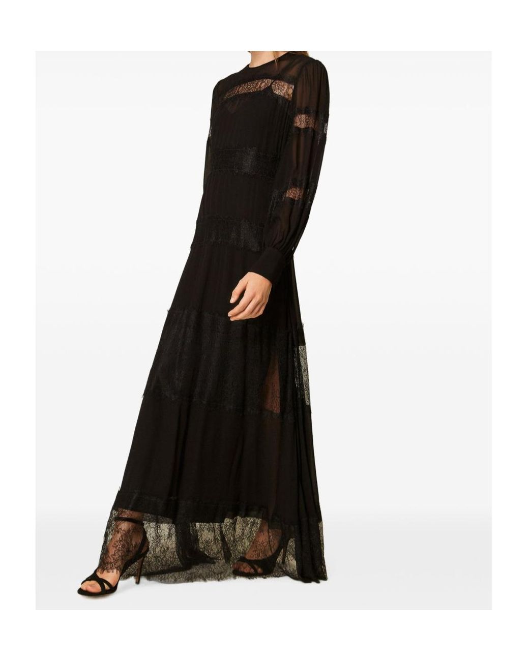 Twinset Black Georgette And Lace Long Dress