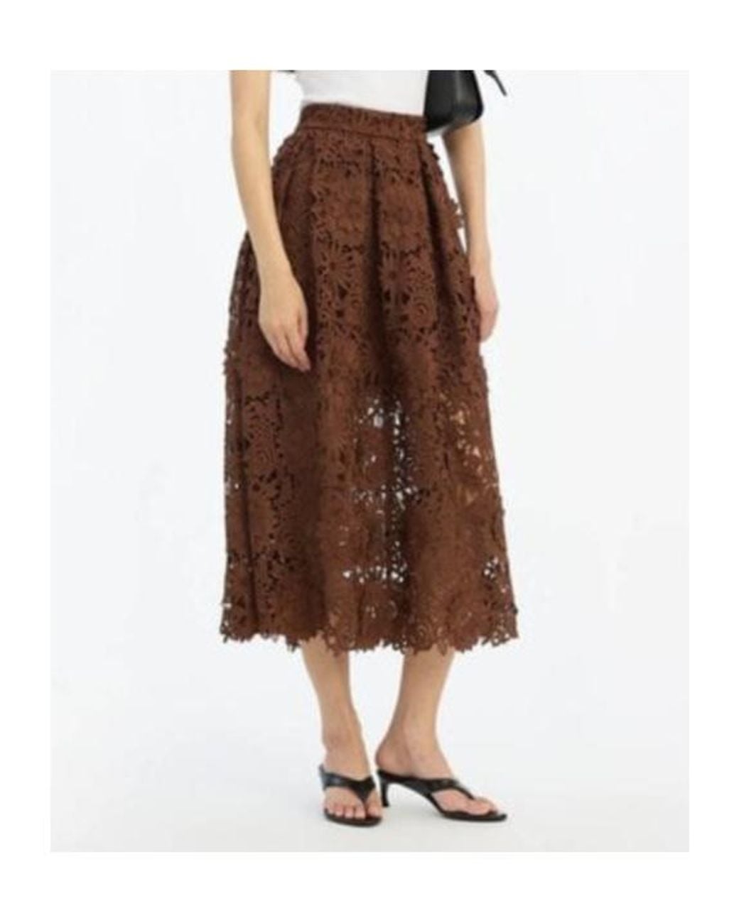 ROTATE BIRGER CHRISTENSEN Brown 3D Lace Midi Skirt