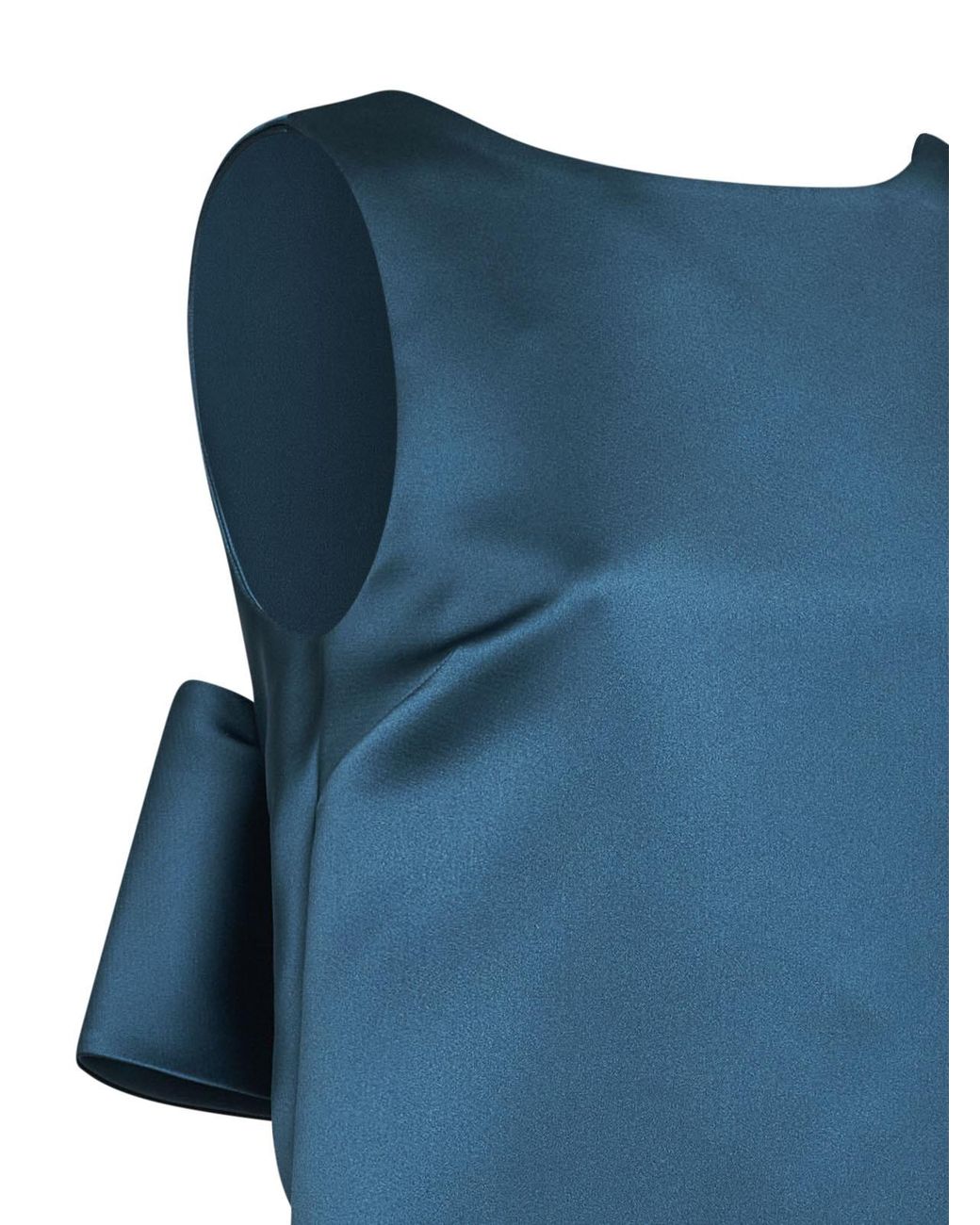 Max Mara Blue Studio Deep V-Neck Oversized Bow Satin Dress