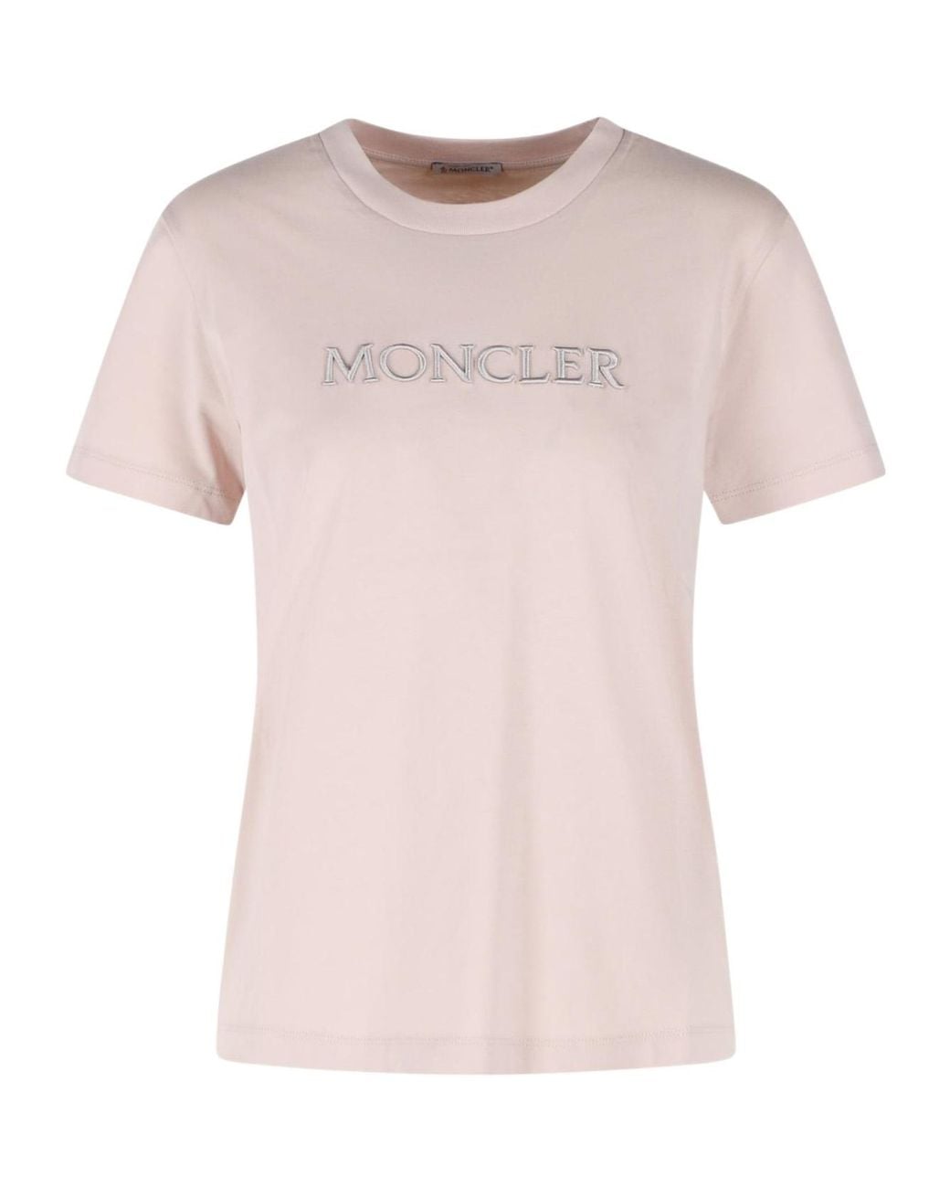 Moncler Pink Embroidered Tonal Logo Crewneck T-Shirt