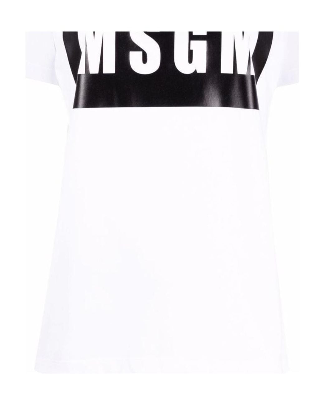 MSGM White Logo Printed Crewneck T-Shirt