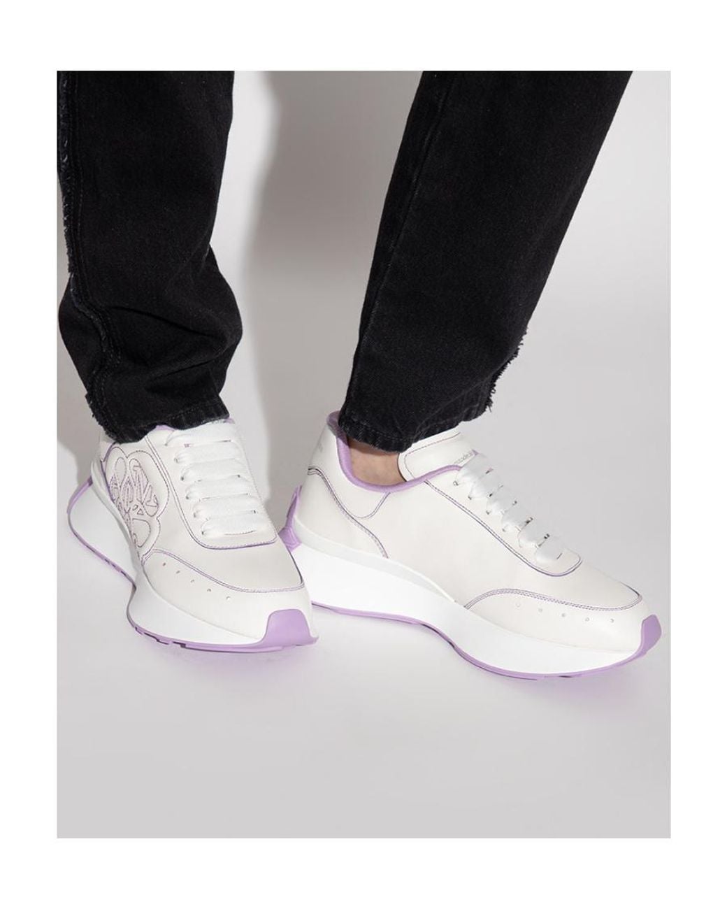 McQueen White Logo Embroidered Lace-Up Sneakers