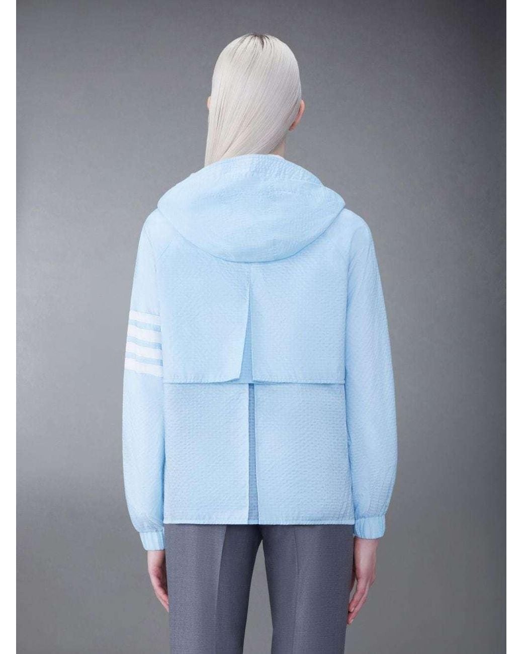 Thom Browne Blue 4-Bar Stripe Detailed Hooded Jacket