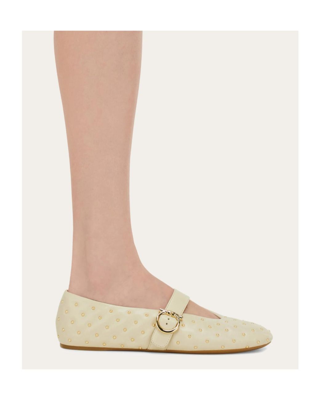 Ferragamo White Studded Gancini Buckle Ballet Flat