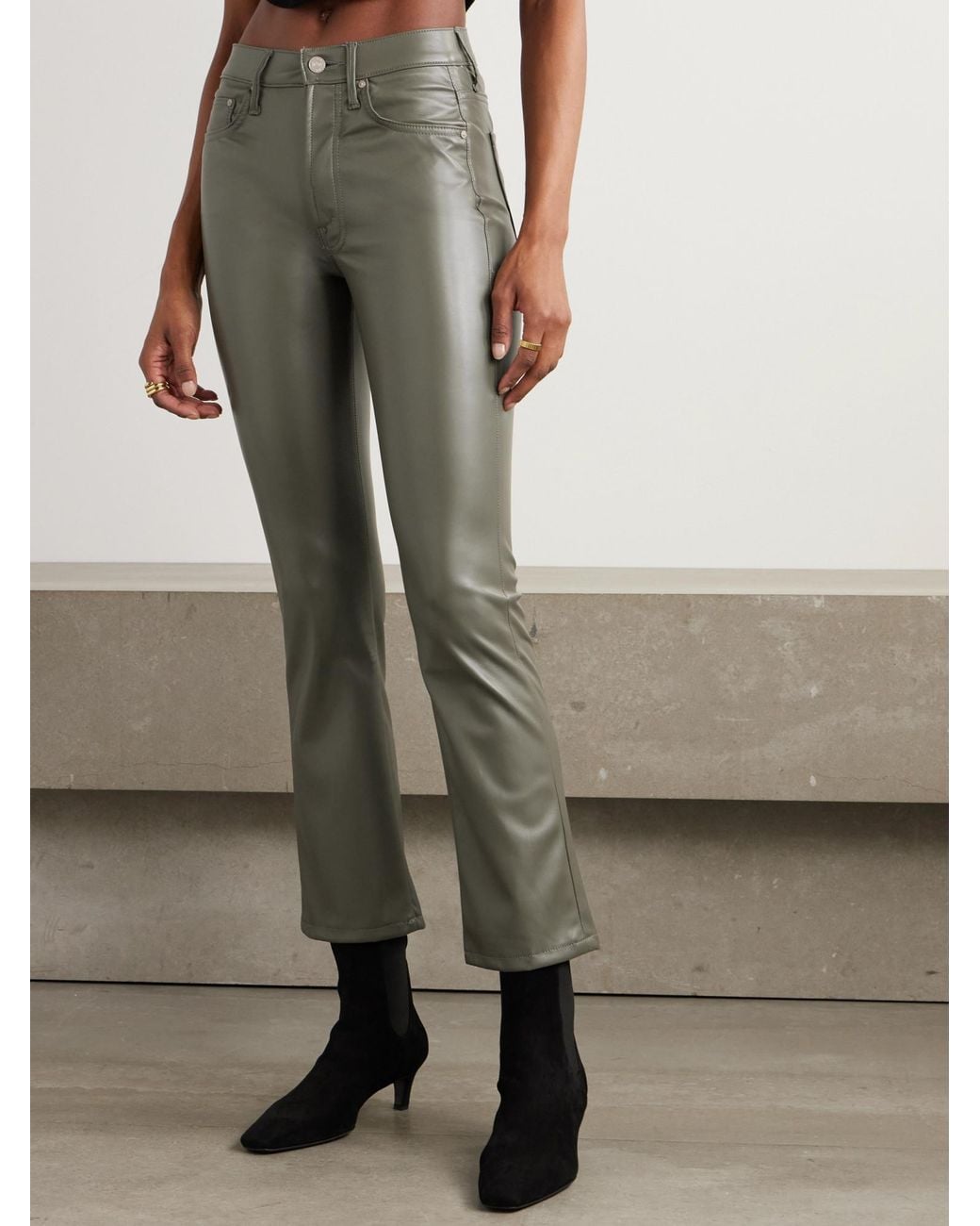 Mother Gray Soft Faux Leather High-Waisted Pants
