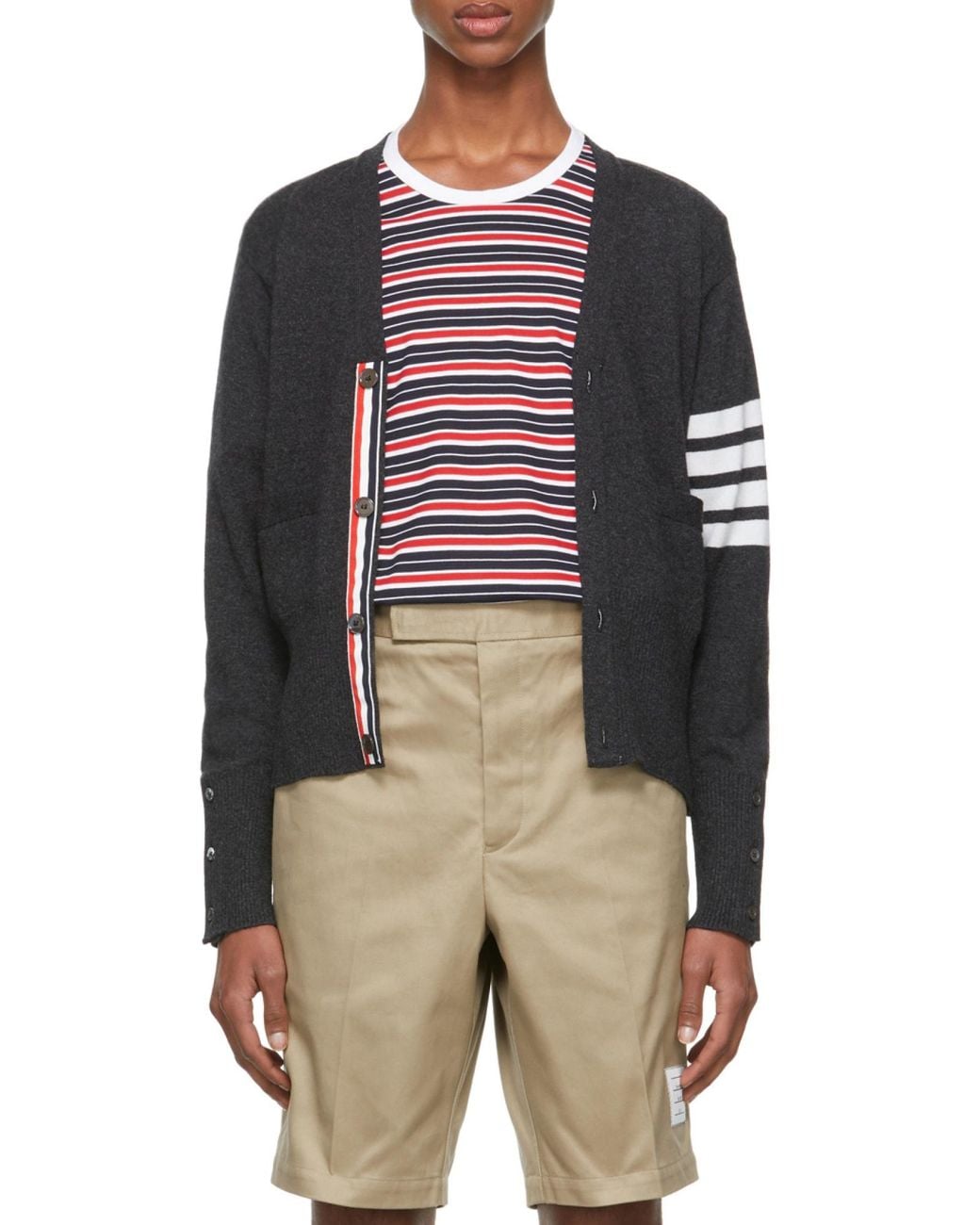 Thom Browne Natural 4-Bar Stripe Cardigan for men