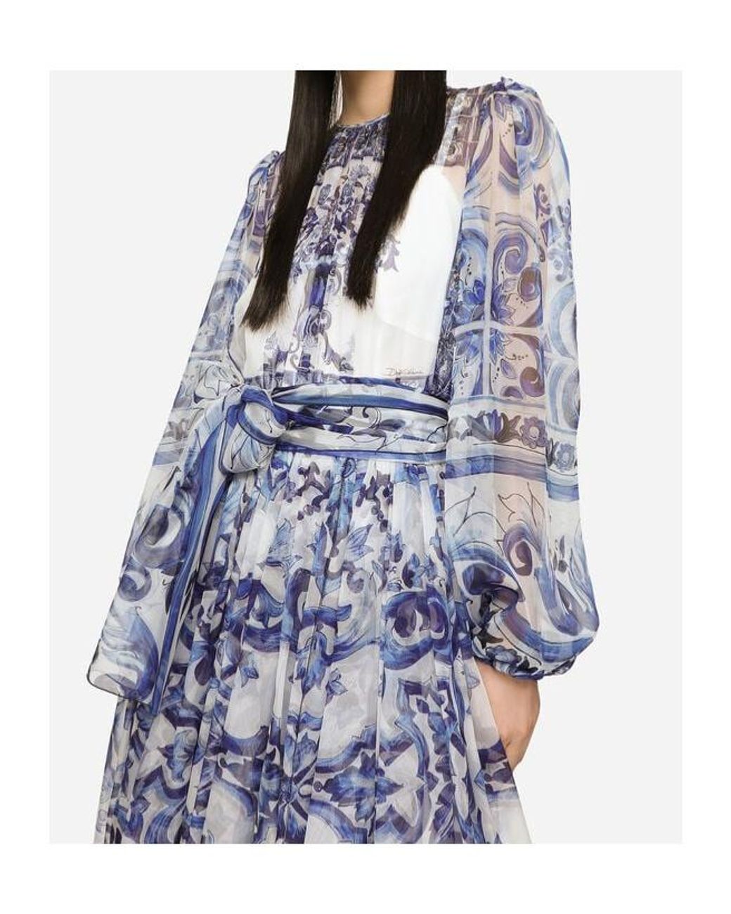 Dolce & Gabbana Blue Majolica Printed Mid-Length Dress