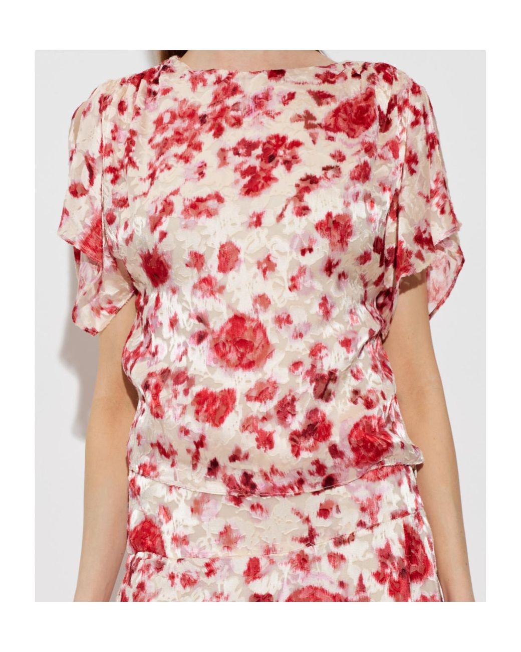 Isabel Marant Red Floral Short Sleeve Top