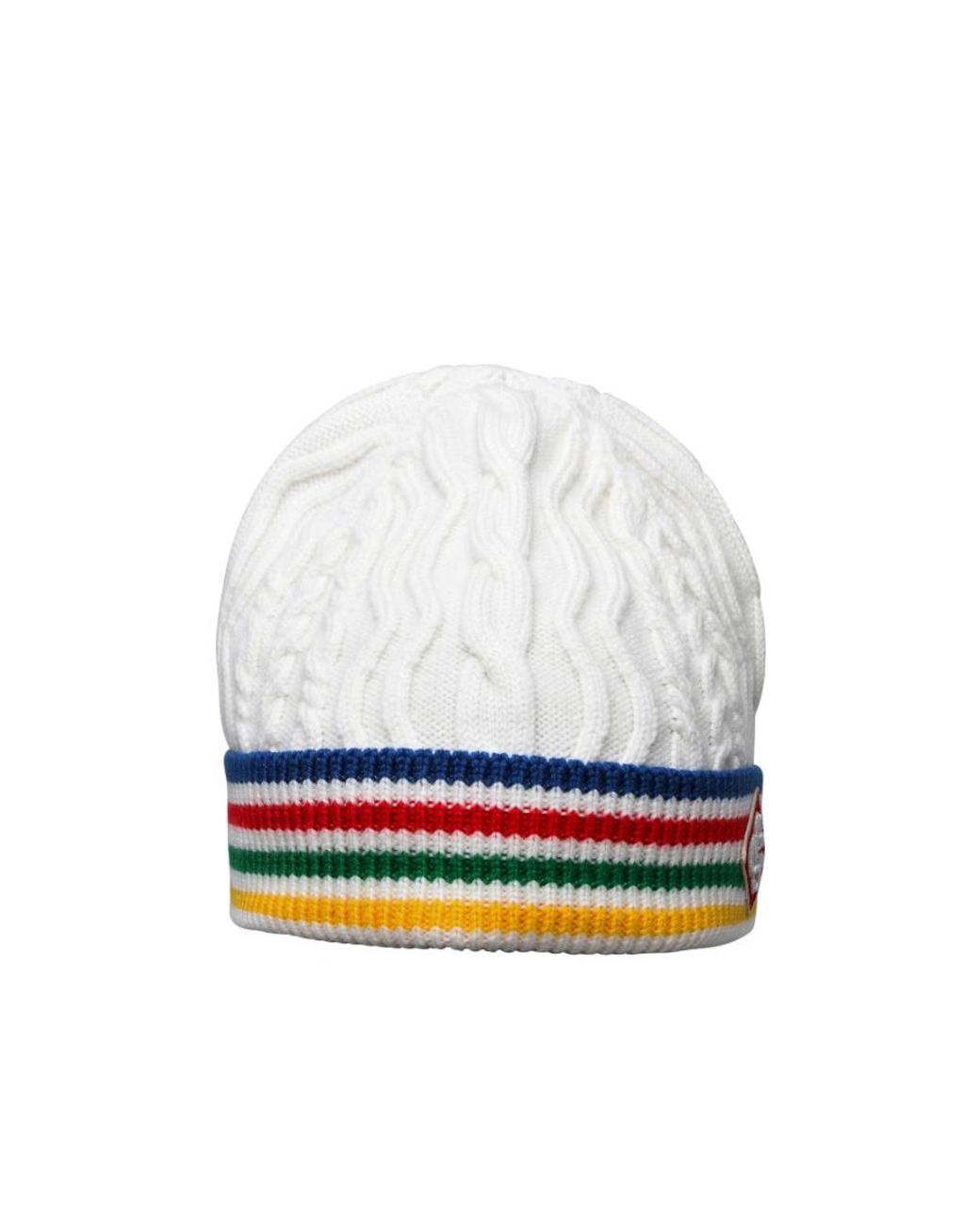 Casablanca White Striped Cable-Knit Wool Beanie for men