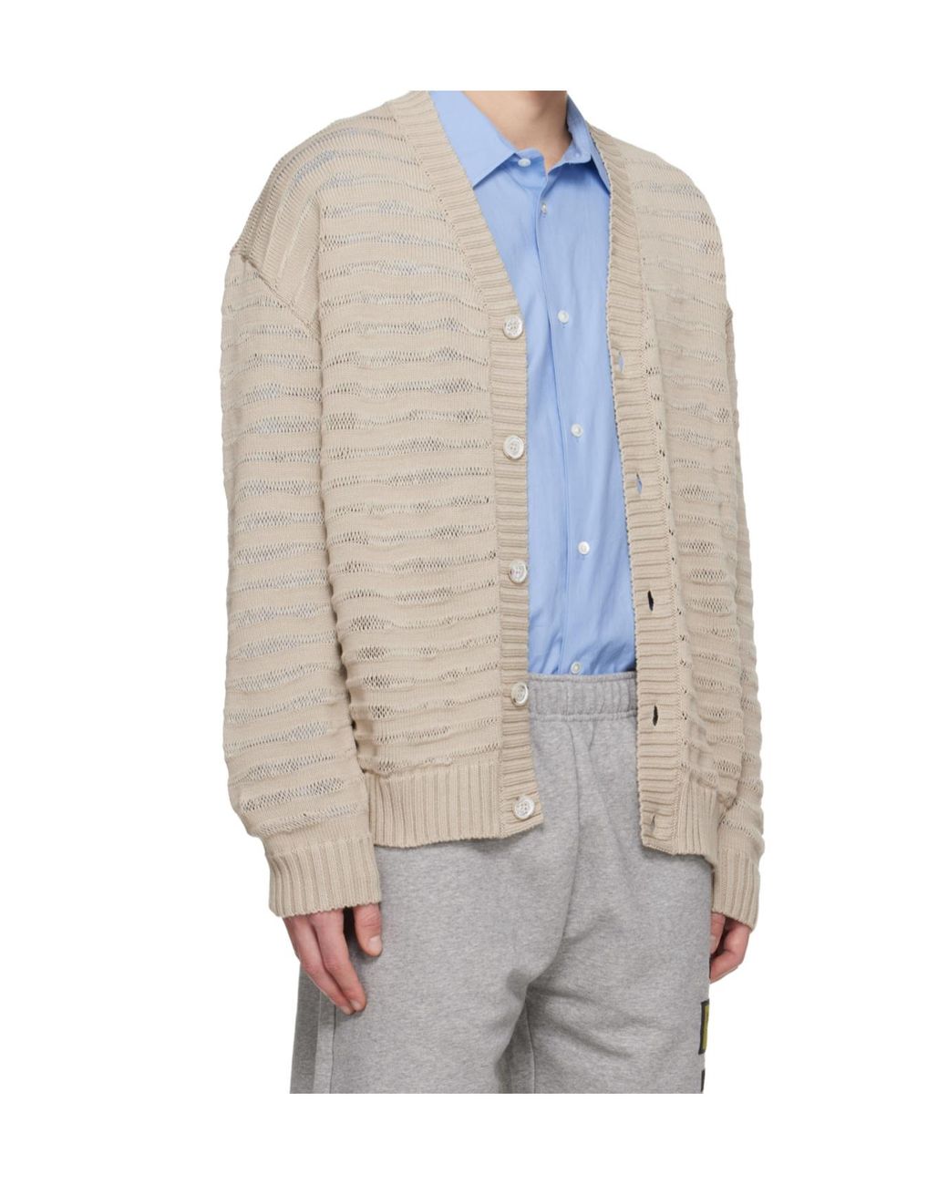 MM6 by Maison Margiela Natural V-Neck Knitted Cardigan for men
