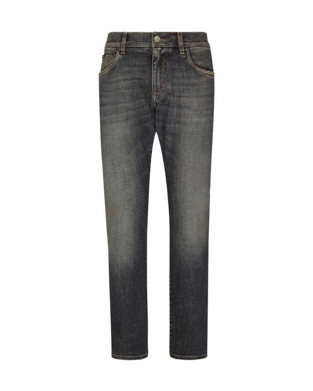 Dolce & Gabbana Gray Logo Plaque Slim-Cut Jeans for men