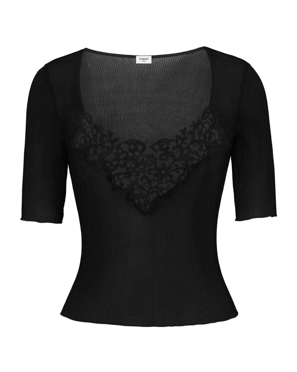Saint Laurent Black Guipure Ribbed Top