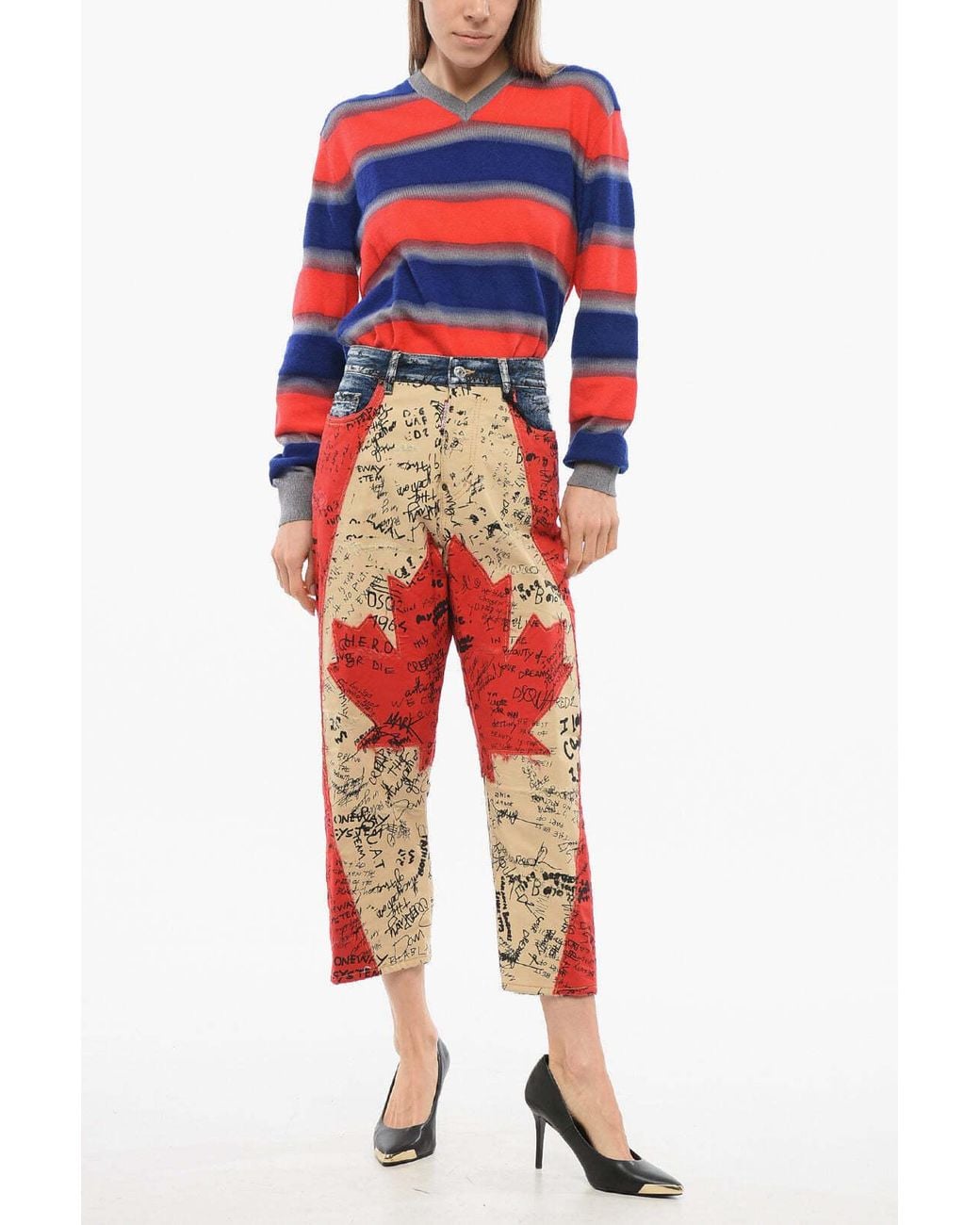DSquared² Red Kawaii Fit Patchwork Jeans