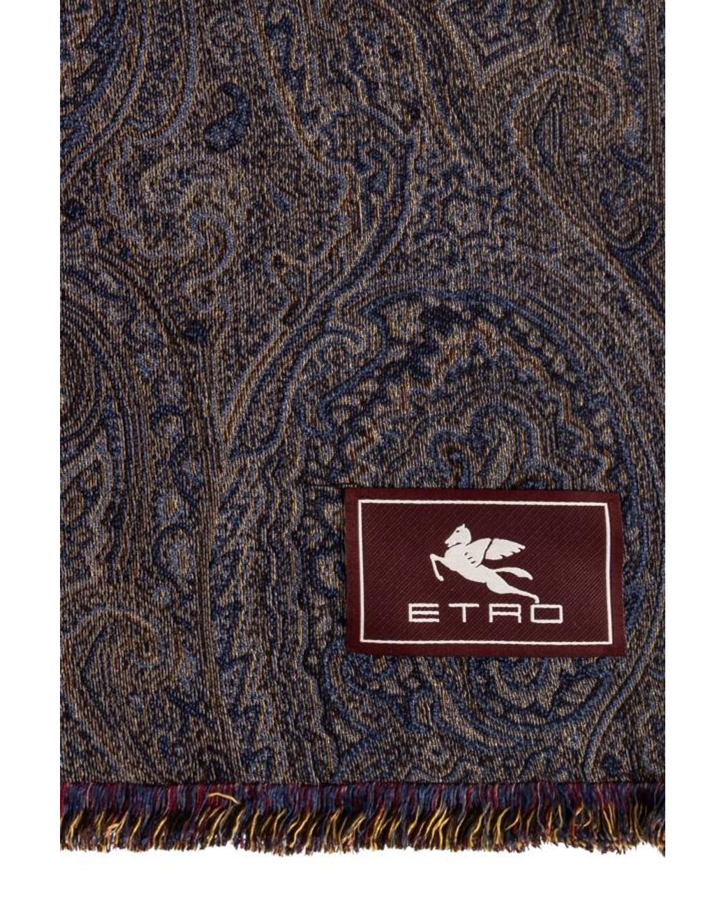 Etro Black Logo Patch Frayed Edge Scarf for men
