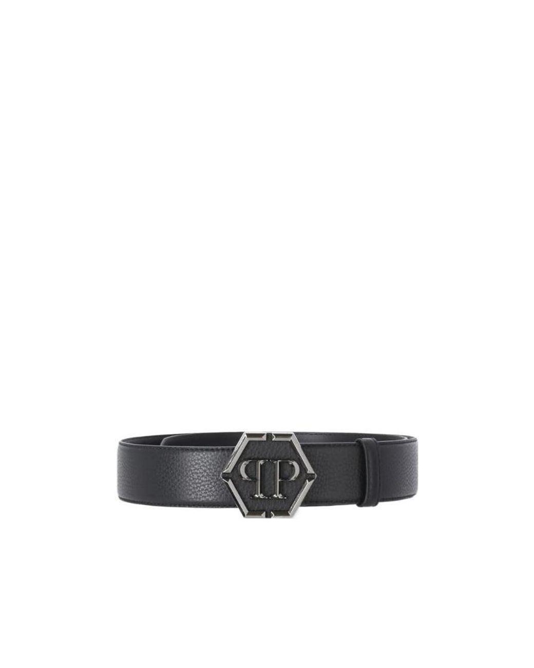 Philipp Plein White Hexagon-Logo Buckle Belt for men
