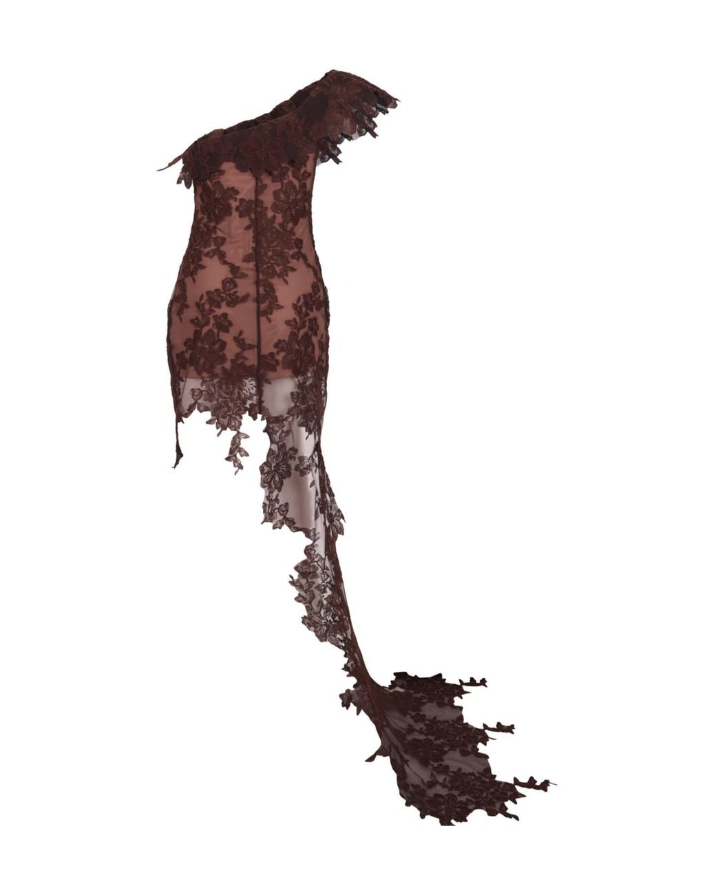 GIUSEPPE DI MORABITO Brown Asymmetric Floral-Lace Mini Dress