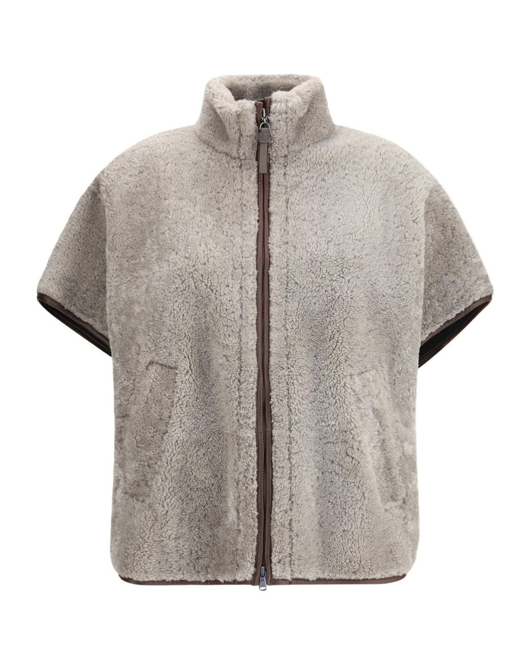 Brunello Cucinelli Gray Zipped High Neck Jacket