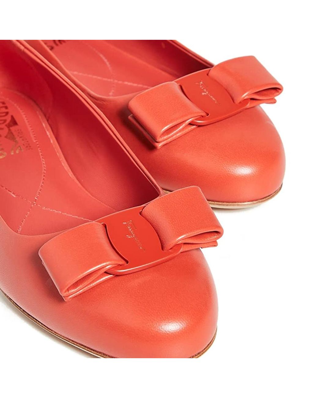Ferragamo Red Bow Round Head Ballet Shoes