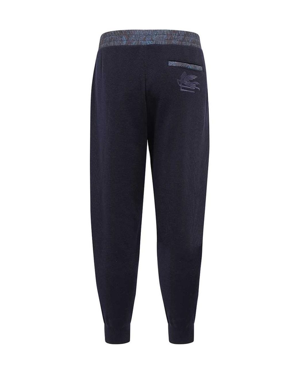Etro Blue Paisley Printed-Band Tapered-Leg Track Trousers for men