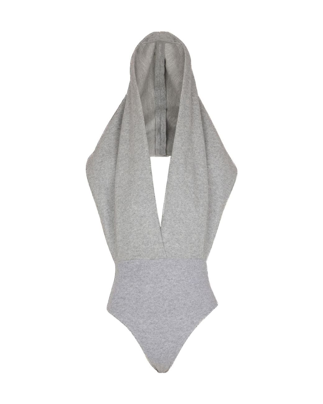 Balmain Gray Draped Bodysuit With Hood