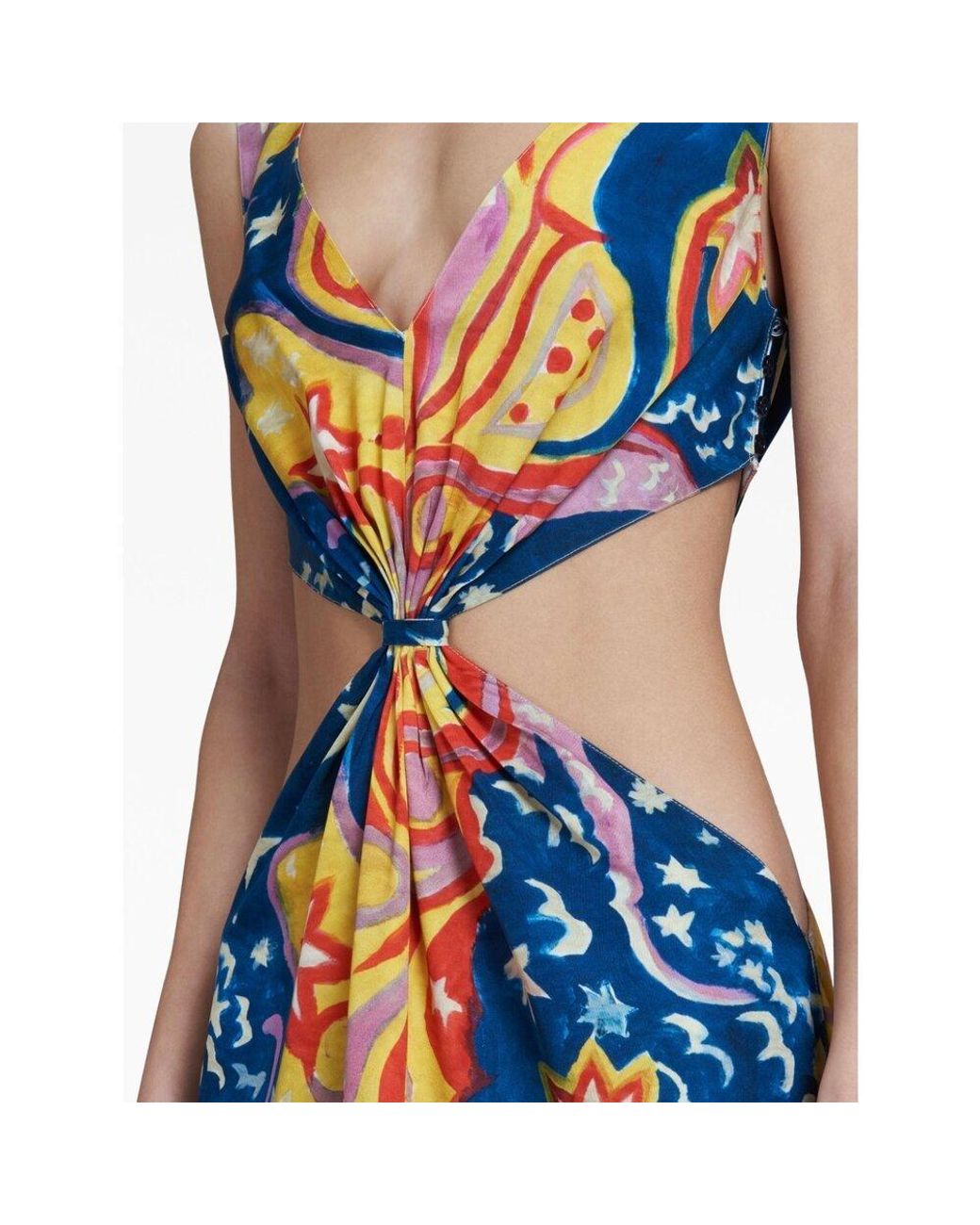 Marni Blue X No Vacancy Inn Cut-Out Galactic Paradise Printed Midi Dress