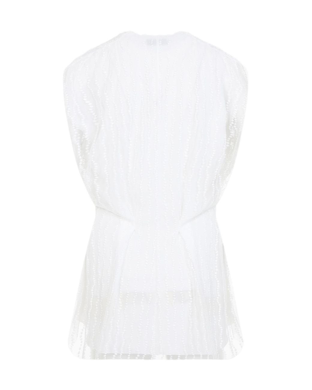 Alberta Ferretti White Ruffled Mesh Sleeveless Top