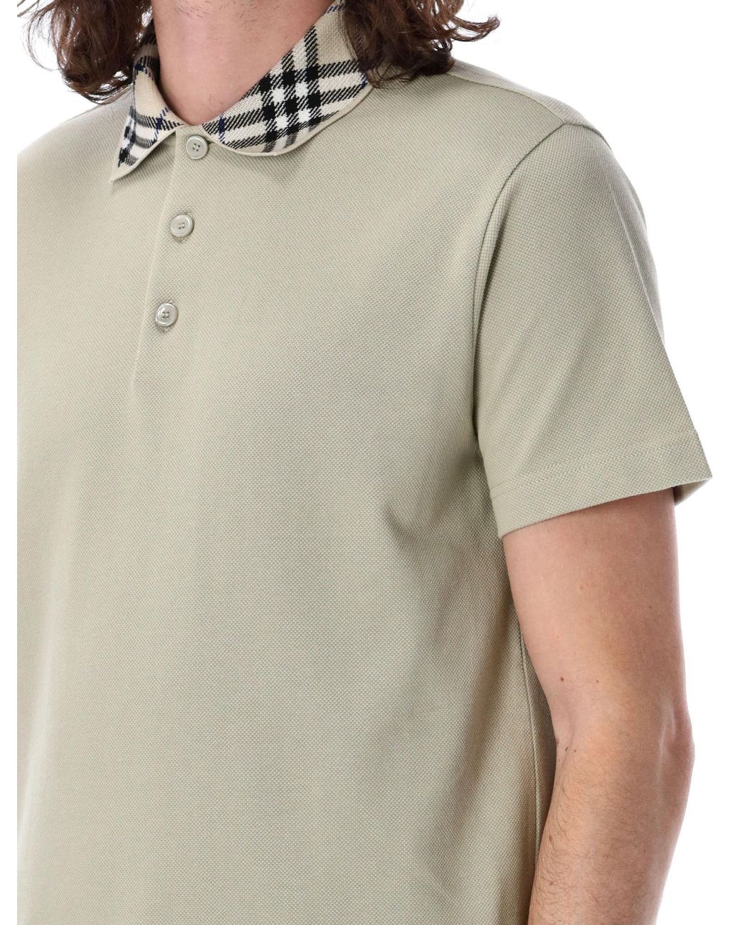 Burberry Green Check Collar Short Sleeved Polo Shirt for men